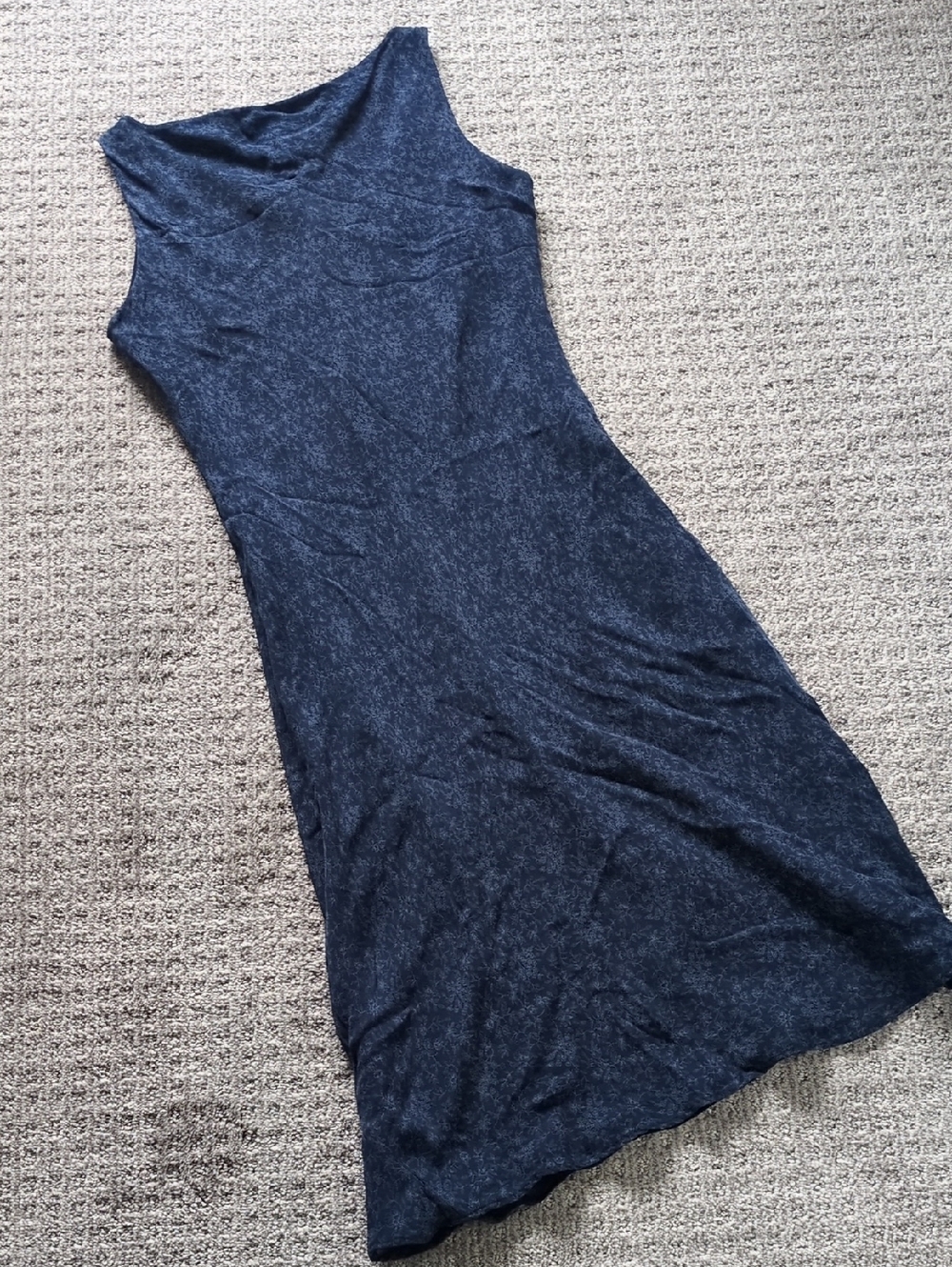 STUNNING Ralph Lauren Navy Blue Silk Floral Boatneck Midi Dress, Size 12 - Picture 9 of 9